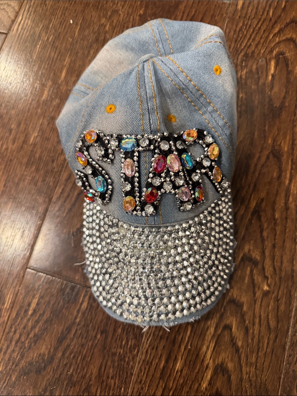 Embellished Denim Kids Cap with Multicolor Gems